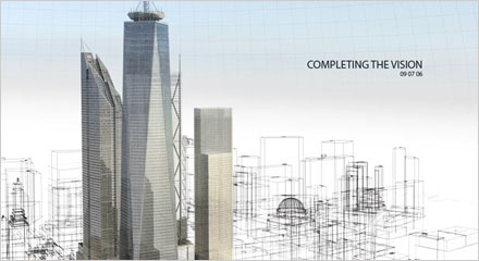 Illustration of three towers set to be built on the site of the World Trade Center